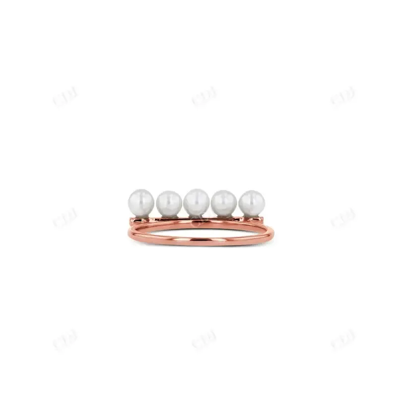 0.05CTW Genuine Diamond and Pearl Bar Ring