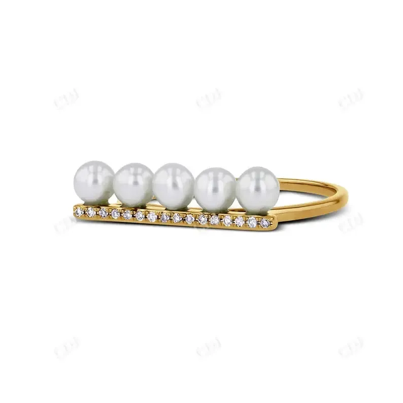 0.05CTW Genuine Diamond and Pearl Bar Ring