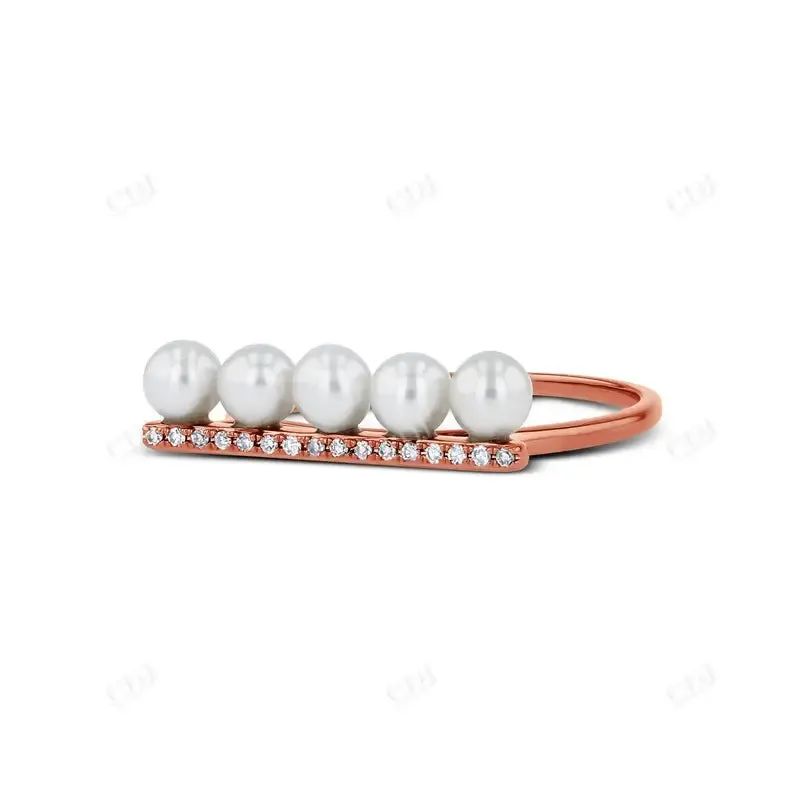 0.05CTW Genuine Diamond and Pearl Bar Ring