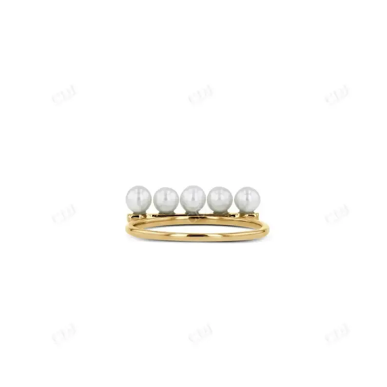 0.05CTW Genuine Diamond and Pearl Bar Ring