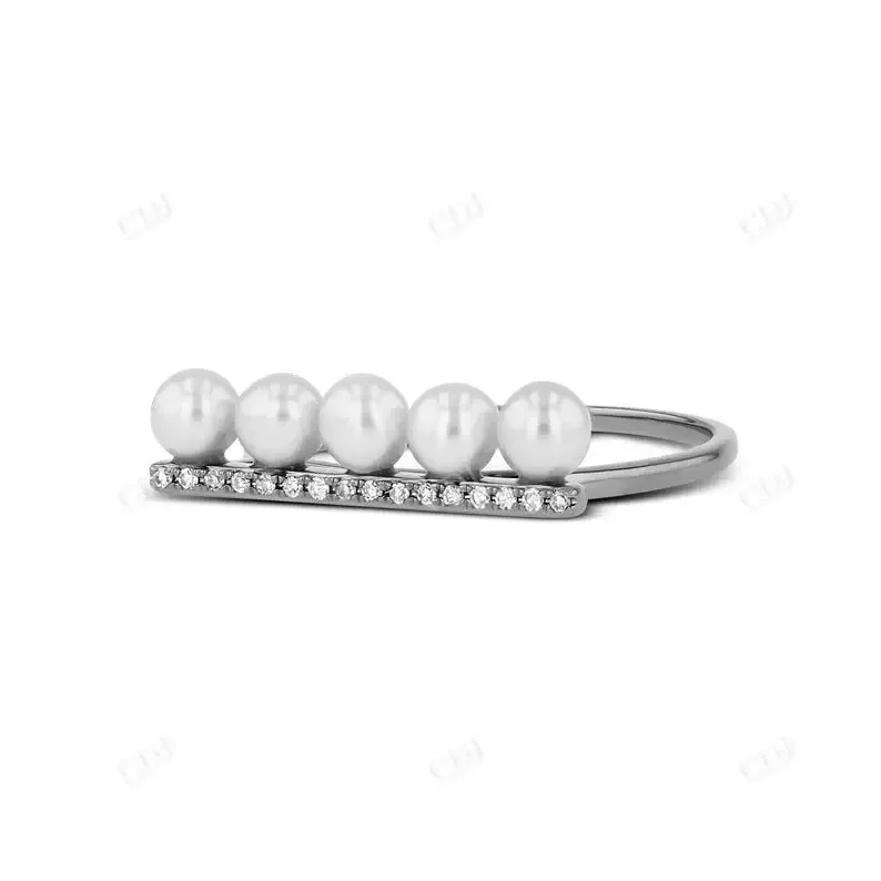 0.05CTW Genuine Diamond and Pearl Bar Ring