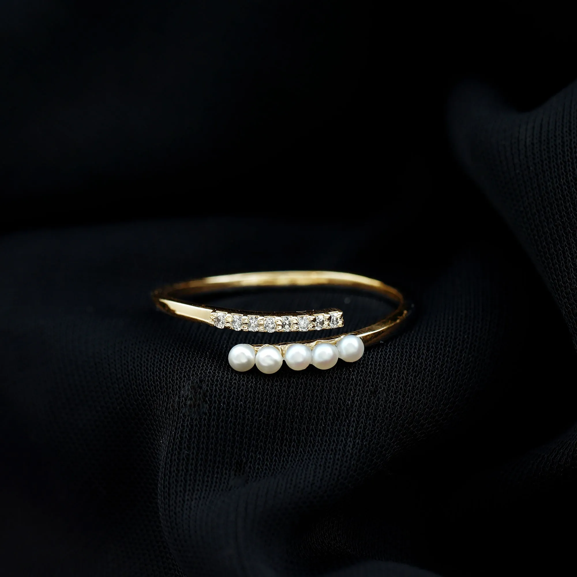 1/2 CT Freshwater Pearl and Diamond Wrap Ring