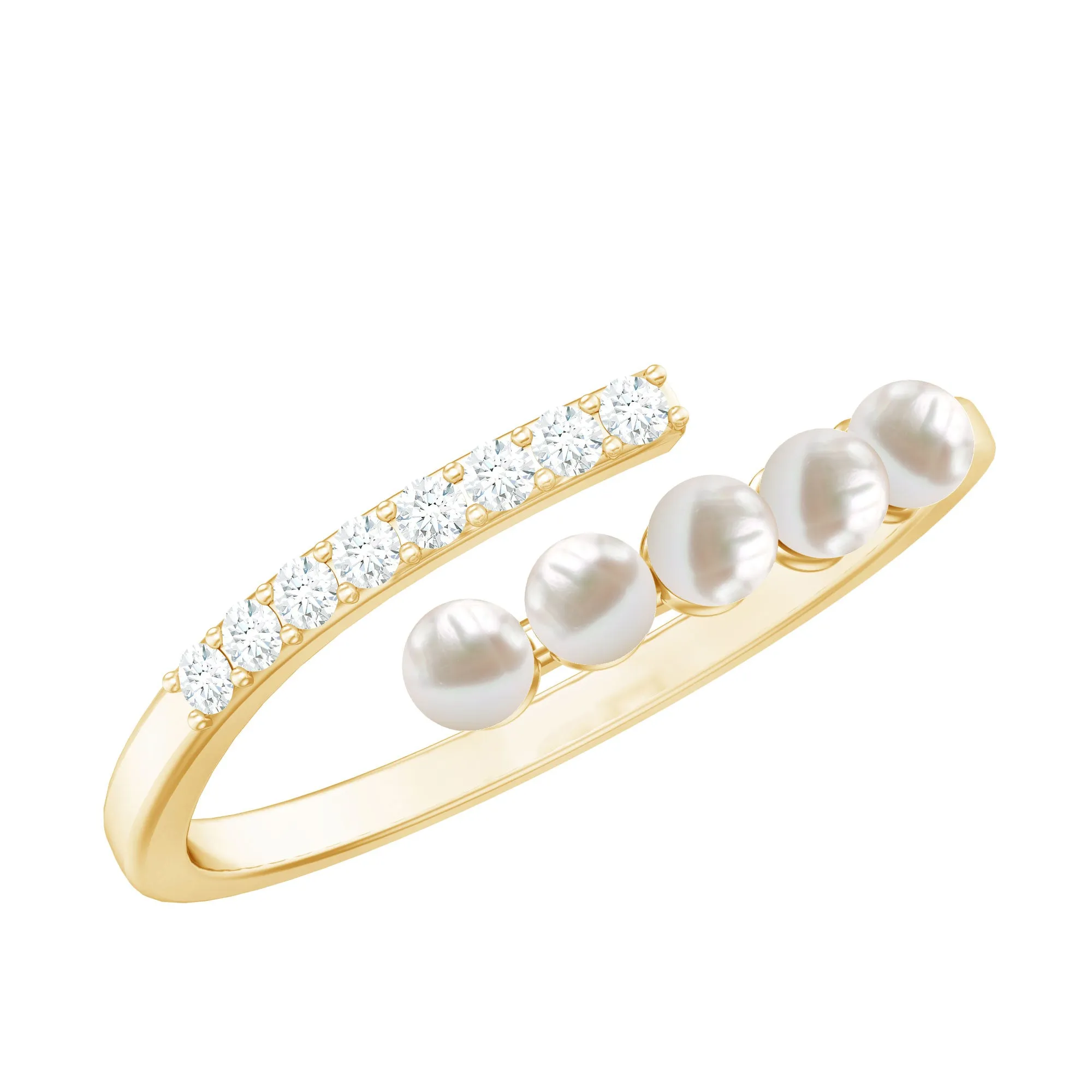 1/2 CT Freshwater Pearl and Diamond Wrap Ring