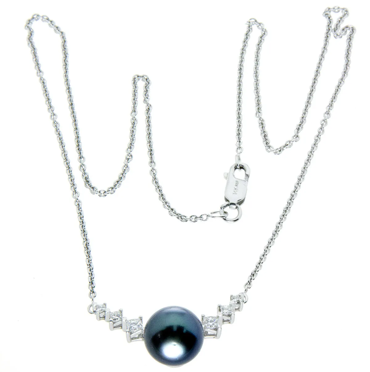 14k Black Pearl & Diamond Necklace