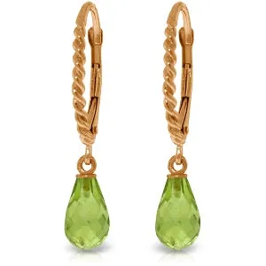 14K Solid Rose Gold Leverback Earrings w/ Briolette Peridots