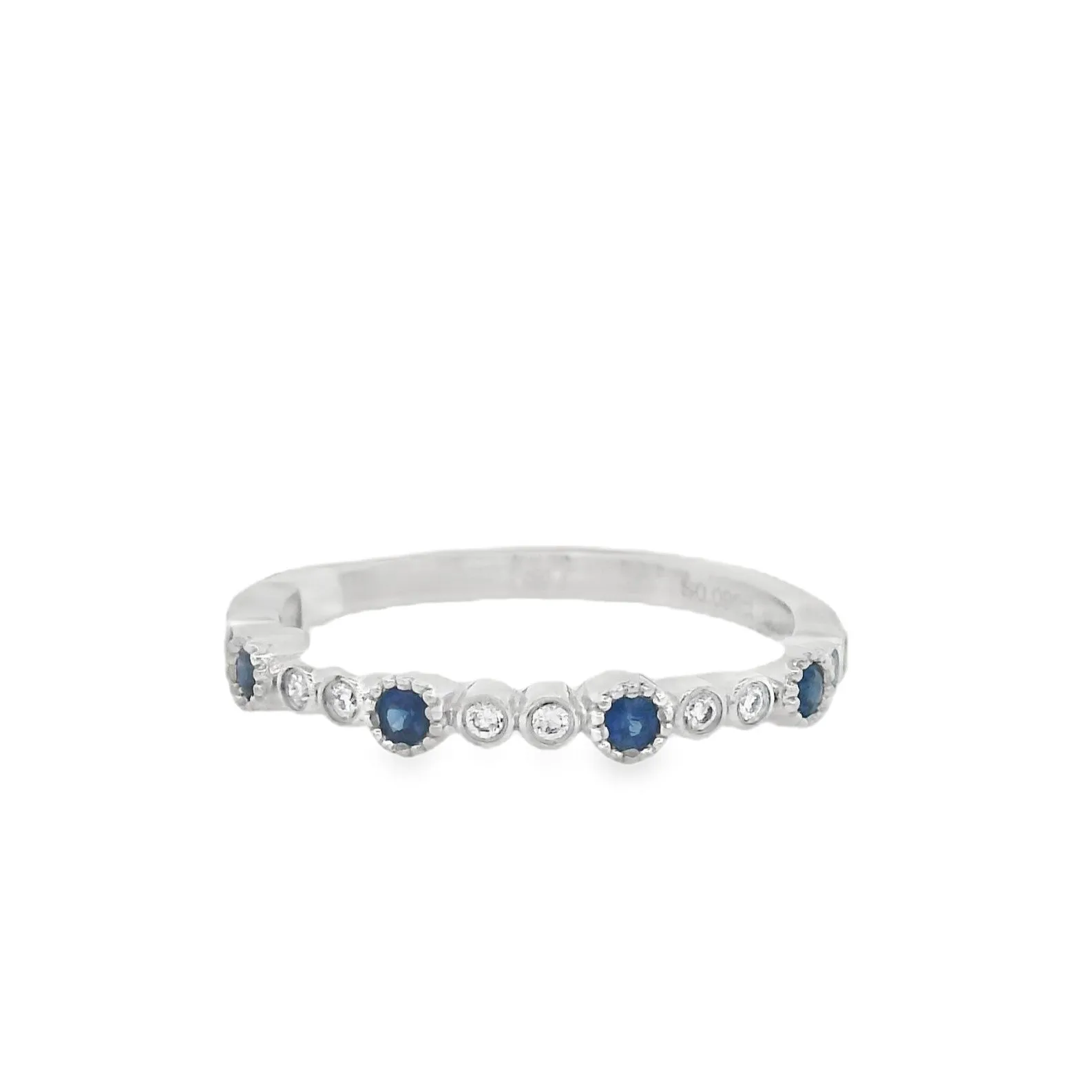 14K White Gold 0.10ct Diamond and Sapphire Women's Wedding Band