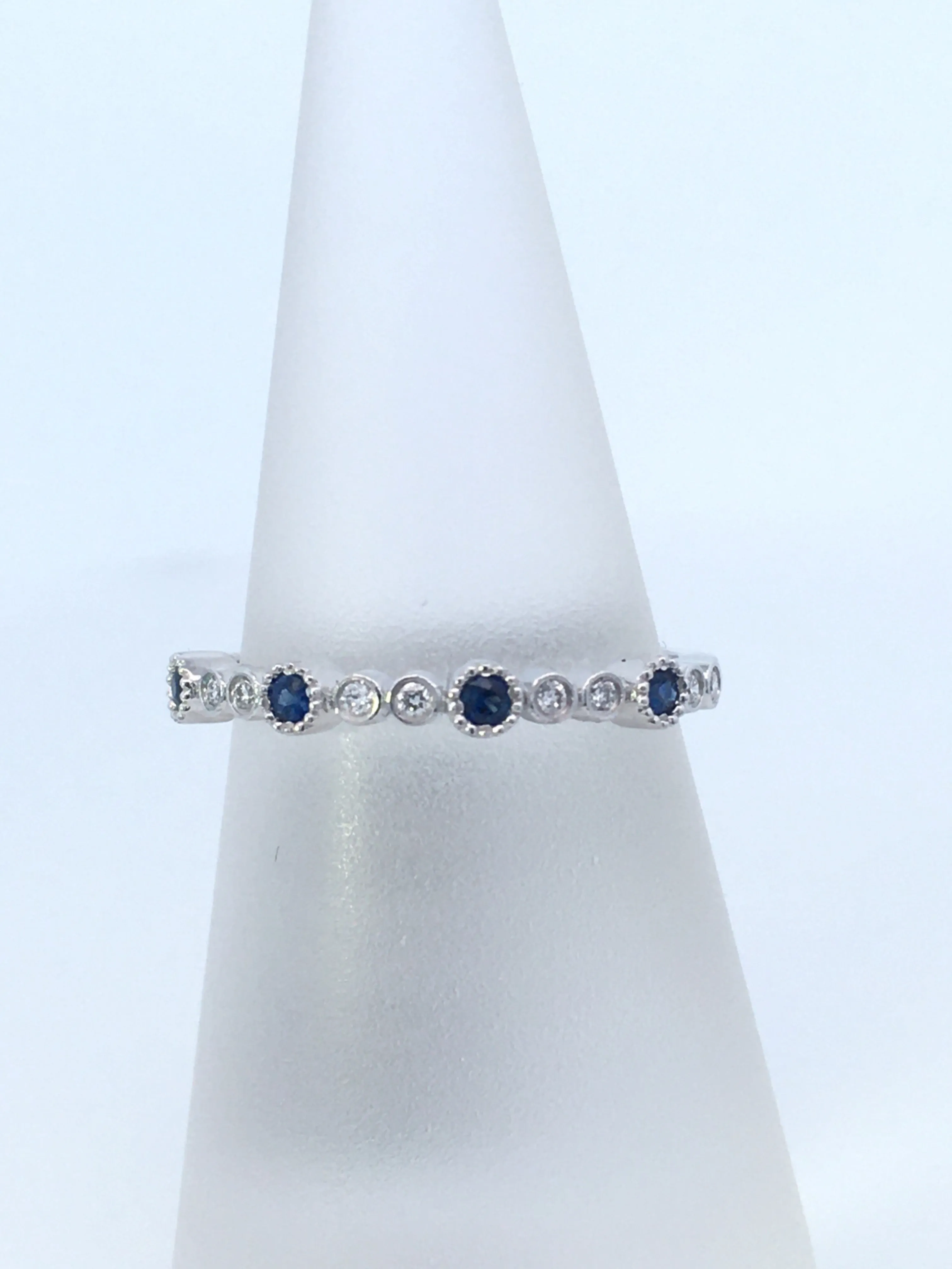 14K White Gold 0.10ct Diamond and Sapphire Women's Wedding Band