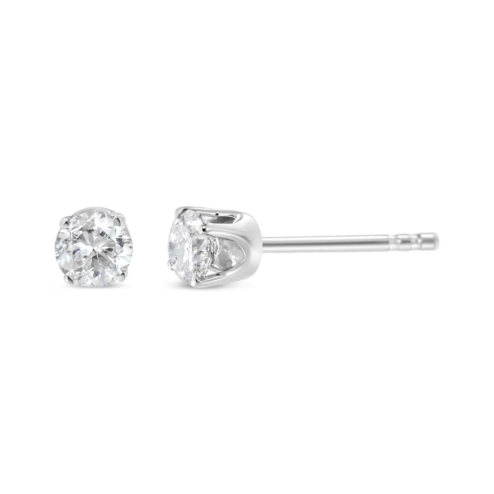 14K White Gold 1/10 Cttw Round Brilliant-Cut Near Colorless Diamond Classic 4-Prong Stud Earrings (G-H Color, I1-I2 Clarity)