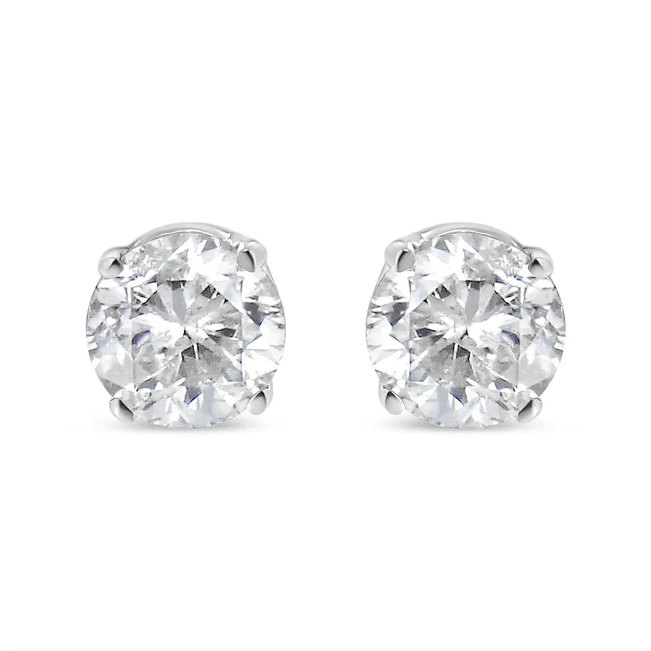 14K White Gold 1/10 Cttw Round Brilliant-Cut Near Colorless Diamond Classic 4-Prong Stud Earrings (G-H Color, I1-I2 Clarity)