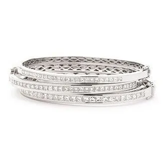 18ct White Gold Diamond Bangle Bracelet 0.90ct - 4.00ct, Princess Cut, Women's Hinged, Refined Gift Box