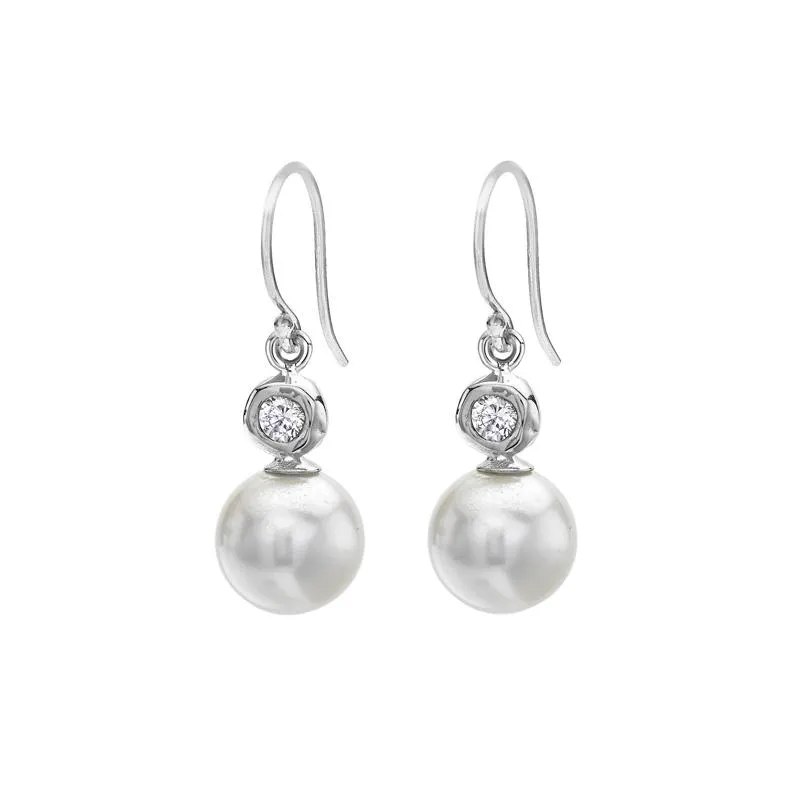 18k Pearl & Diamond Drop Earrings