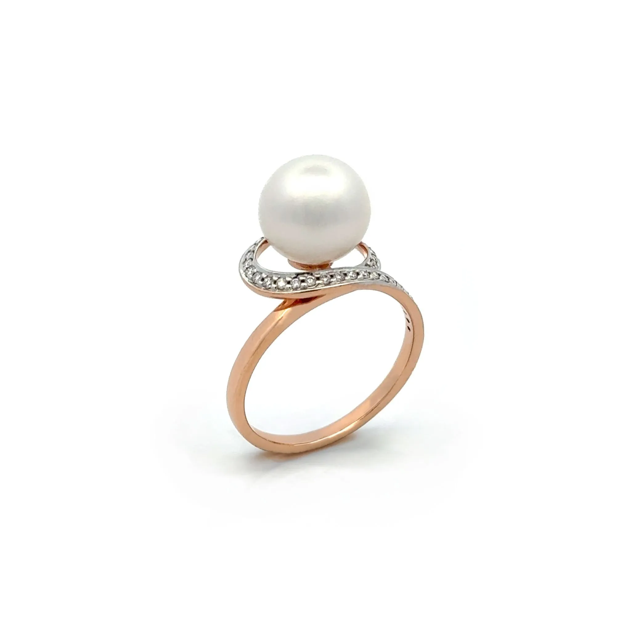 18K Rose Gold Australian South Sea 10-11mm Cultured Pearl and Diamond Ring