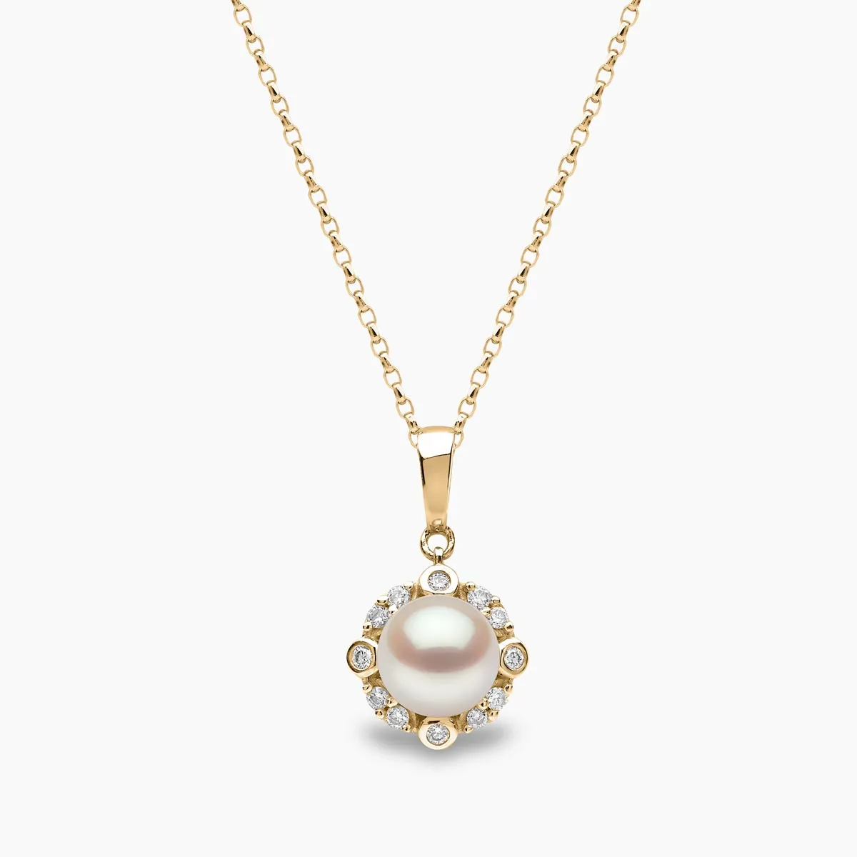 18k Yellow Gold Freshwater Pearl and Diamond Necklace