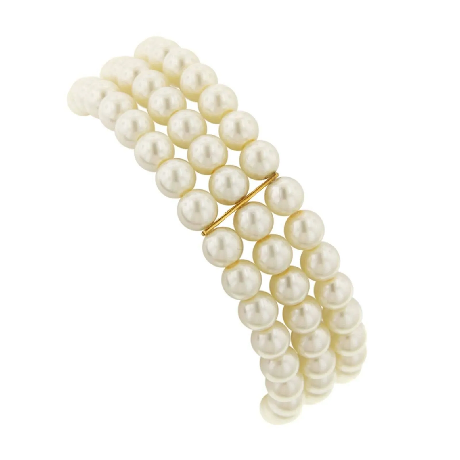 1928 Bridal Oceano 6mm Ivory Faux Pearl 3-Row Stretch Bracelet