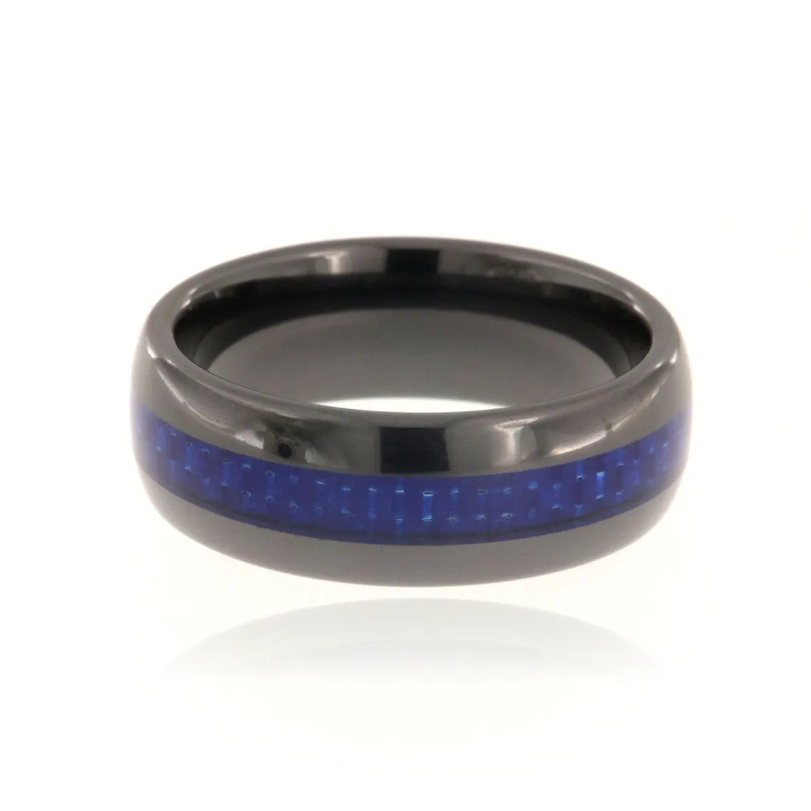 8mm Lightweight Tungsten Carbide Men's Ring With Blue Carbon Fiber Inlay And Polished Finish - FREE Personalization