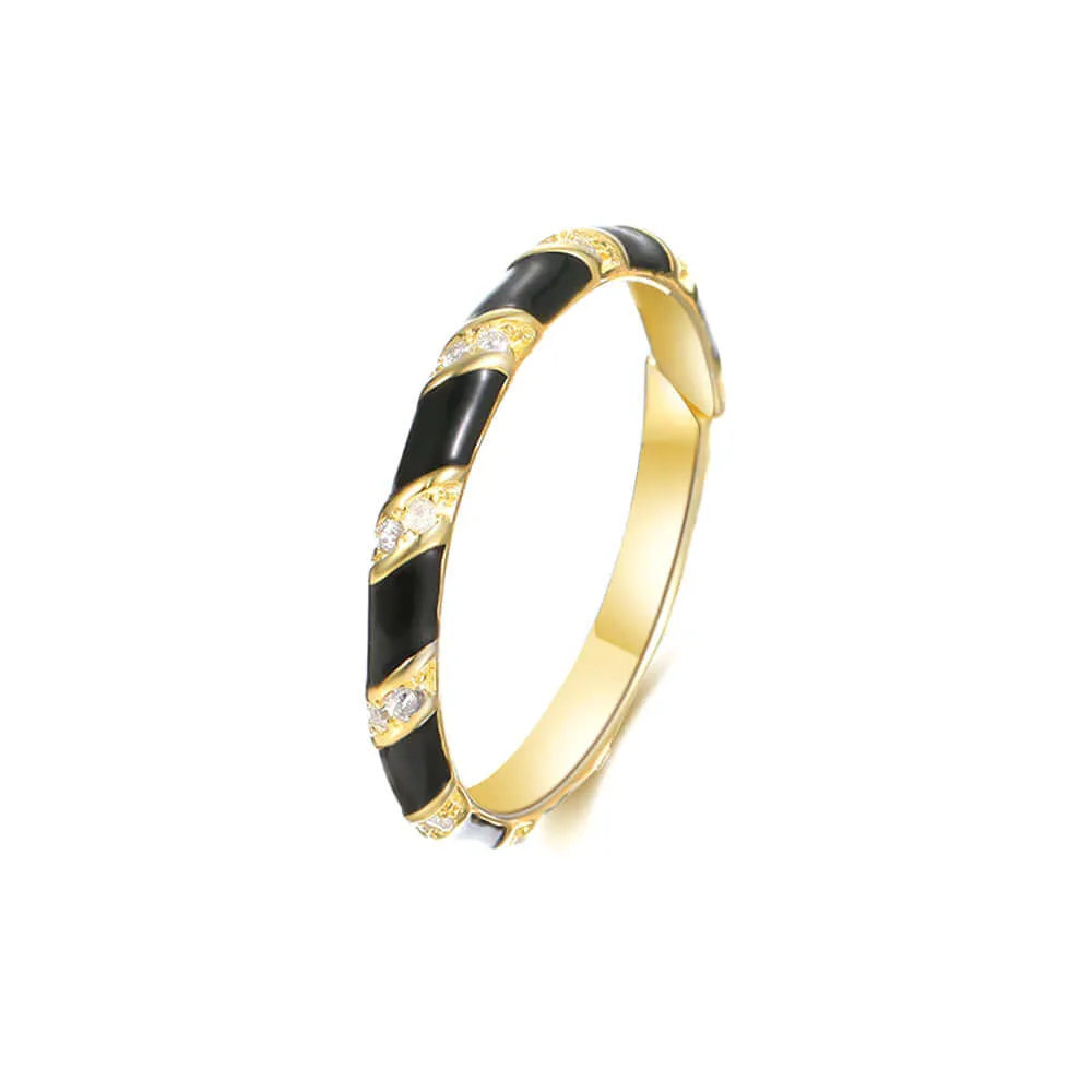 925 Silver Black Enamel Patchwork Ring