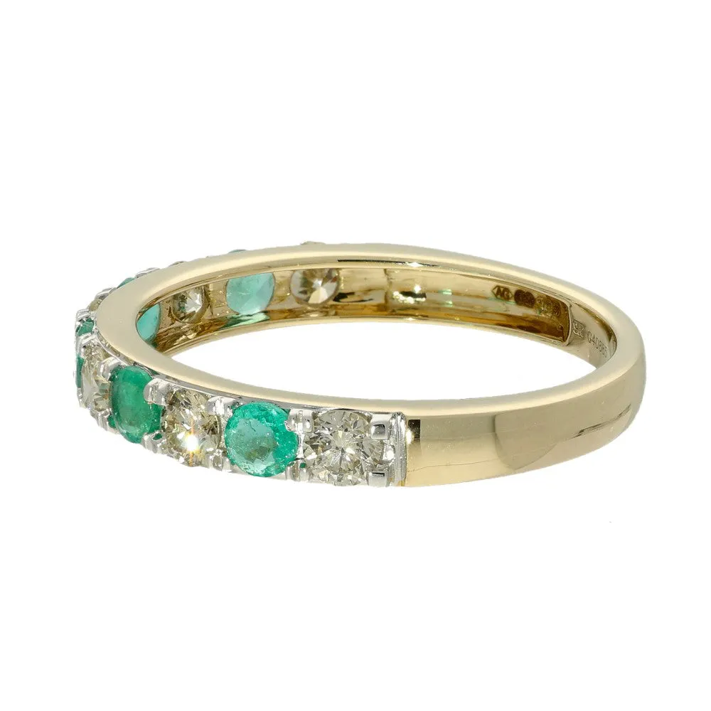 9ct Yellow Gold Emerald & Diamond Half Eternity Ring