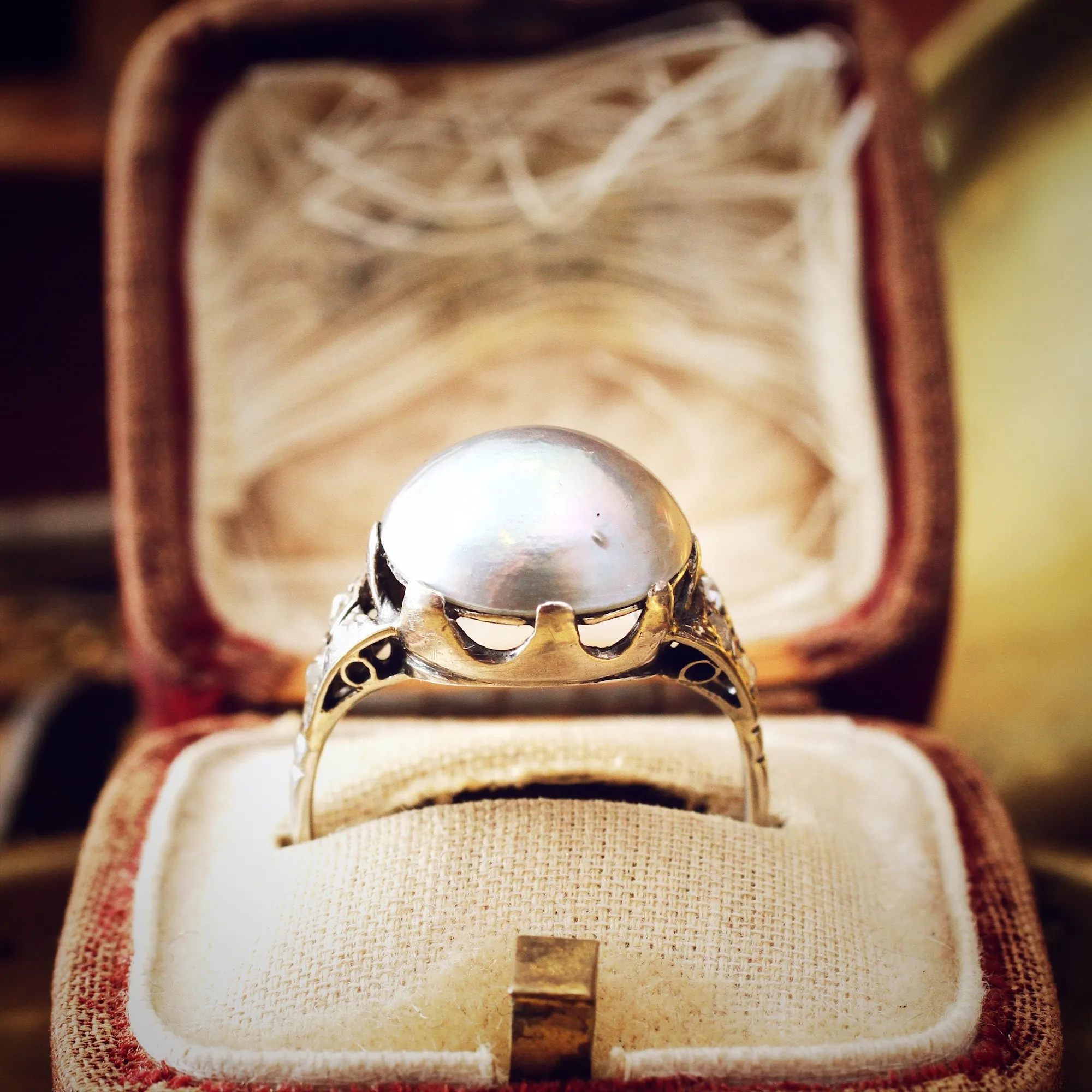 An Ethereal Antique Mabe Pearl & Diamond Dress Ring