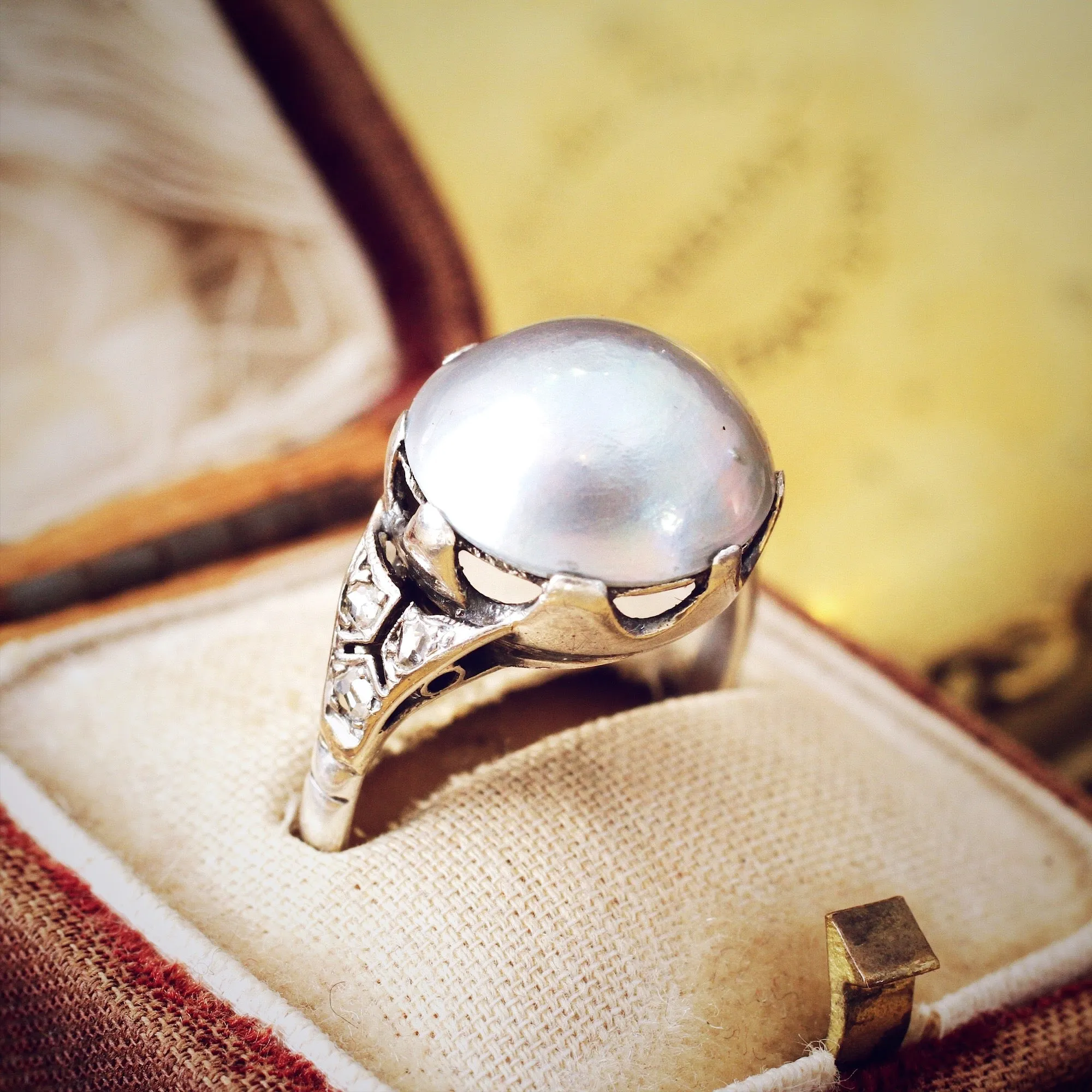 An Ethereal Antique Mabe Pearl & Diamond Dress Ring