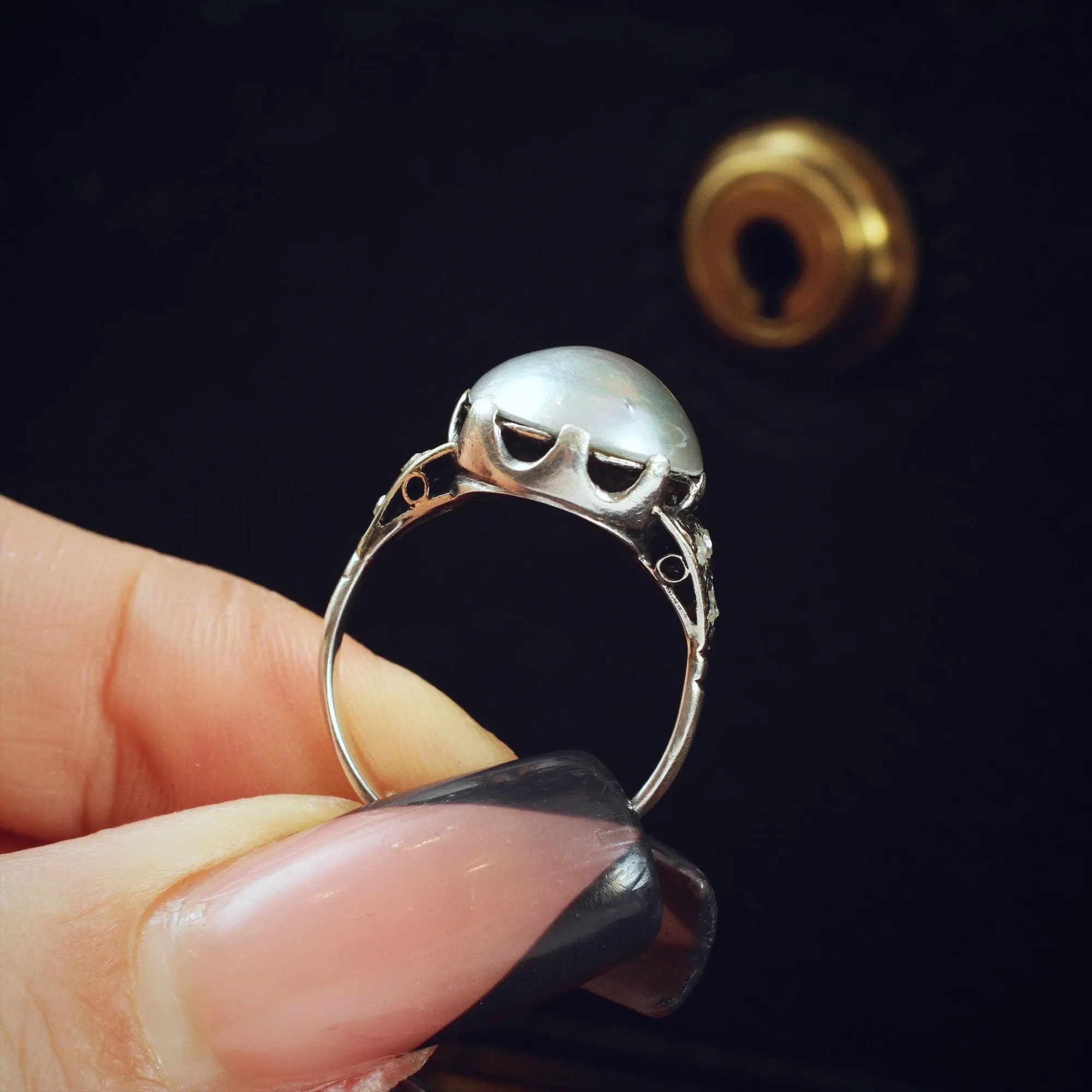 An Ethereal Antique Mabe Pearl & Diamond Dress Ring