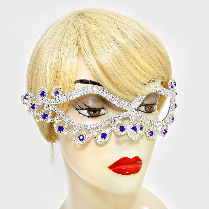 Bahati Swirl Filigree Cat Eye Sapphire Blue Masquerade Mask | Crystal | Silver