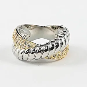 Beautiful Crossover Two Tone Shiny Metallic Brass Ring