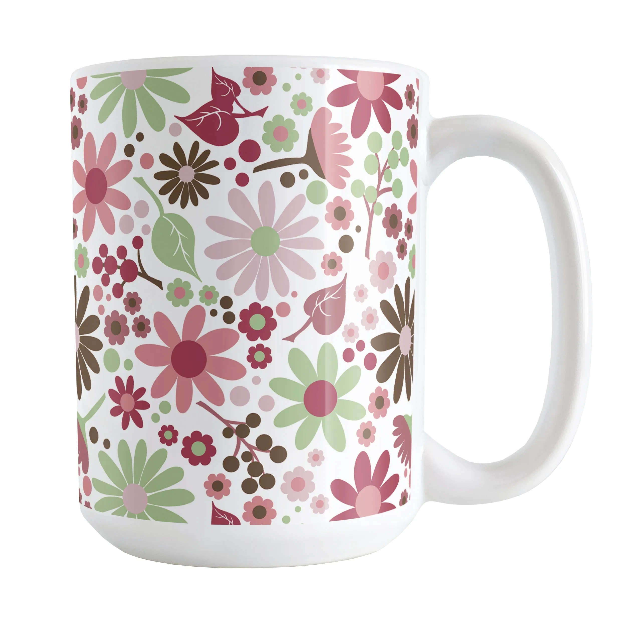 Berry Green Summer Flowers Mug