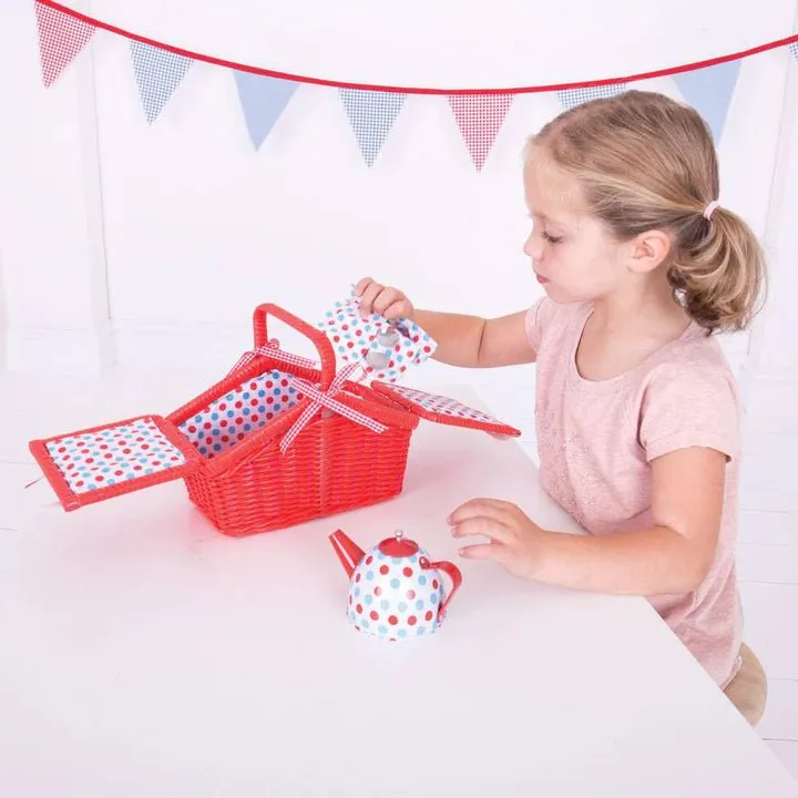 Bigjigs - Spotted Basket Tea Set