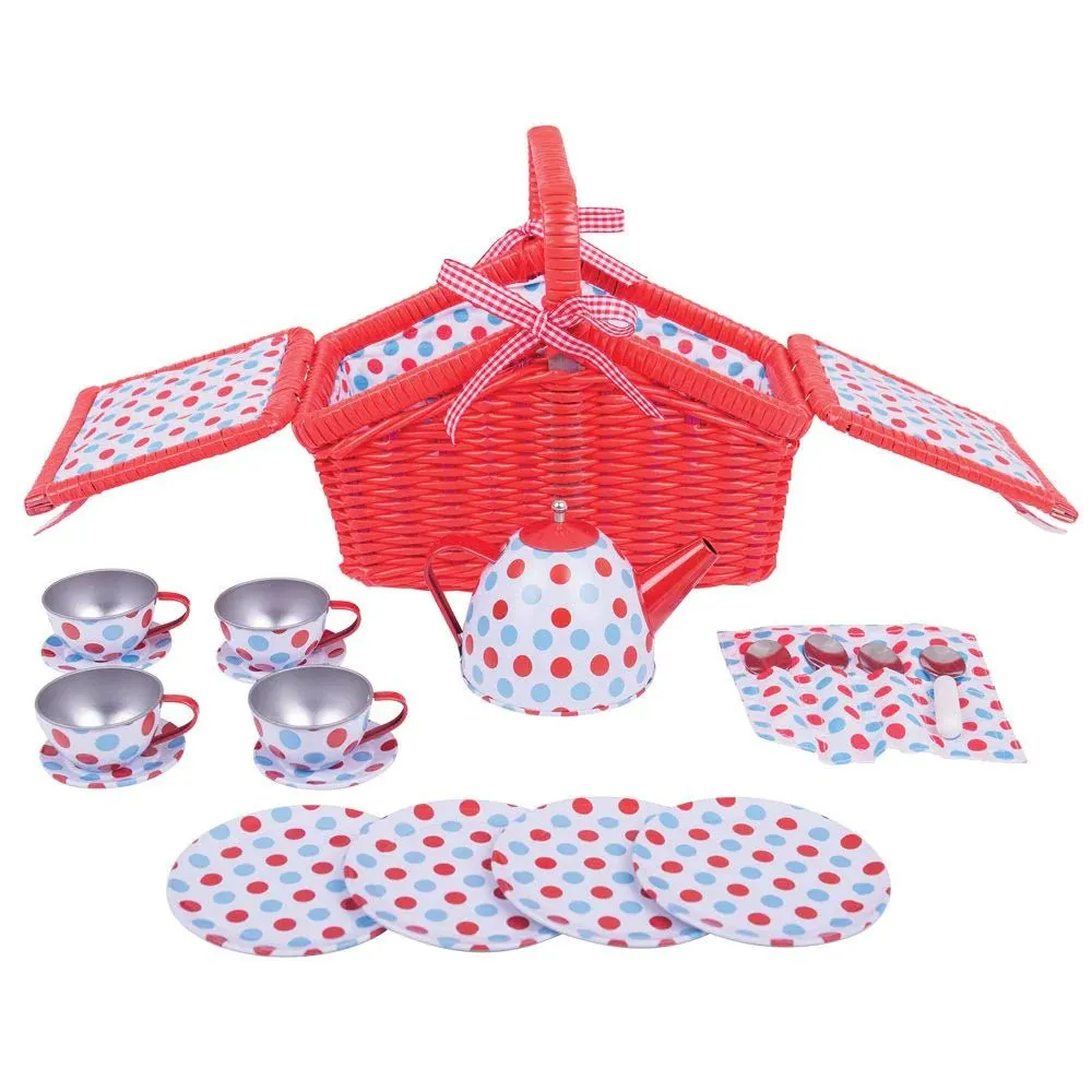 Bigjigs - Spotted Basket Tea Set