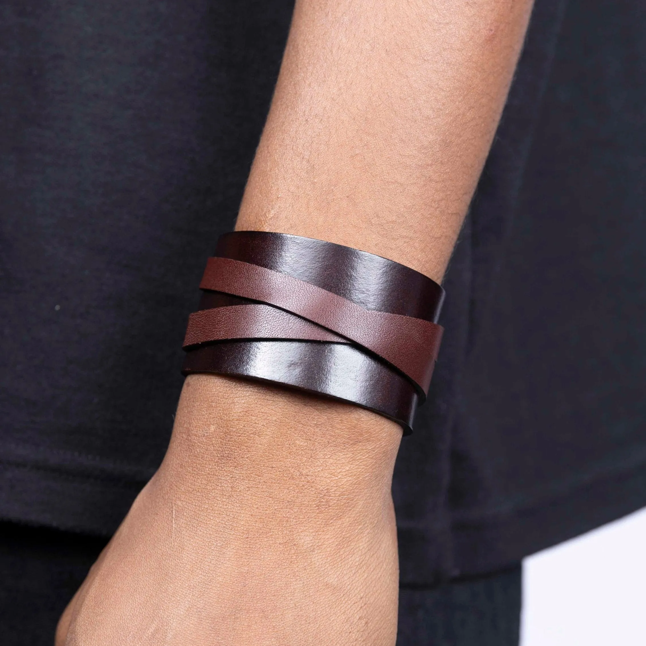 Biker leather bracelet - Brown