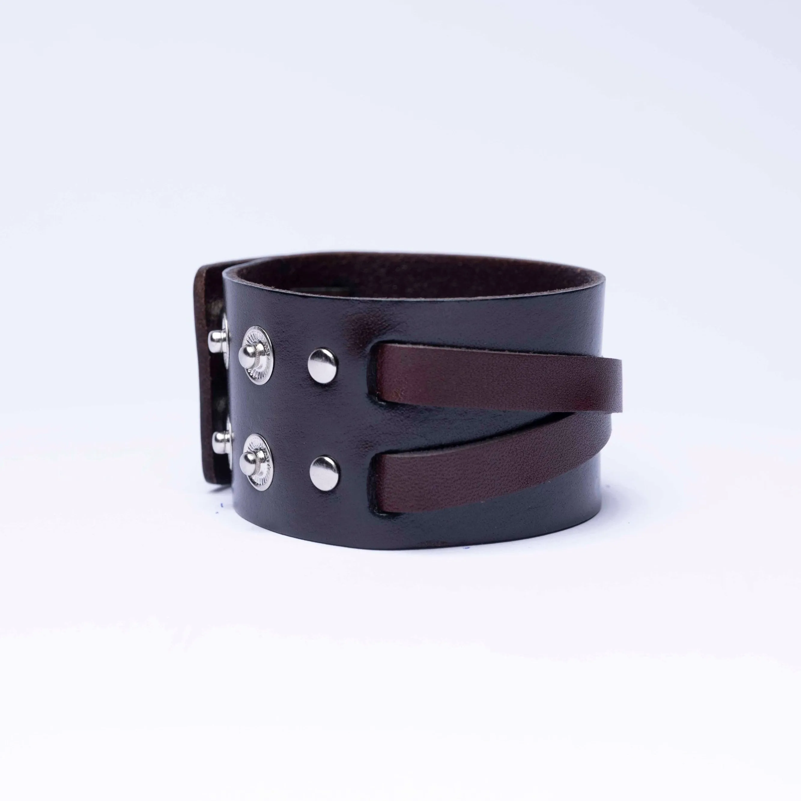 Biker leather bracelet - Brown