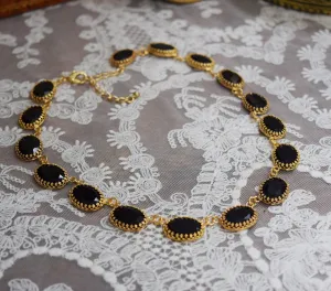 Black Onyx Collet Necklace - Large Oval Crown Setting