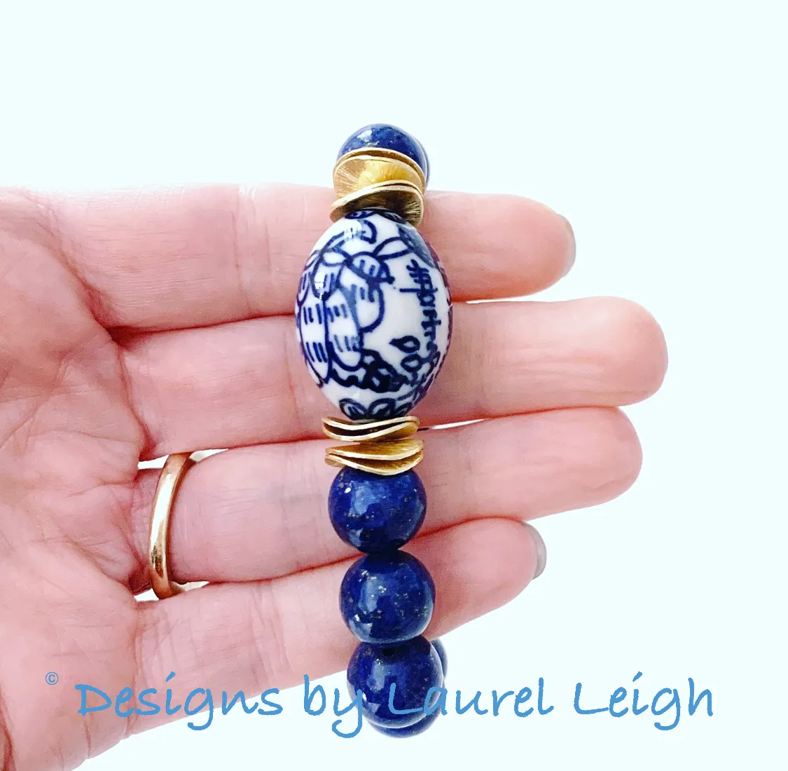 Blue & White Chinoiserie Floral Lapis Bracelet