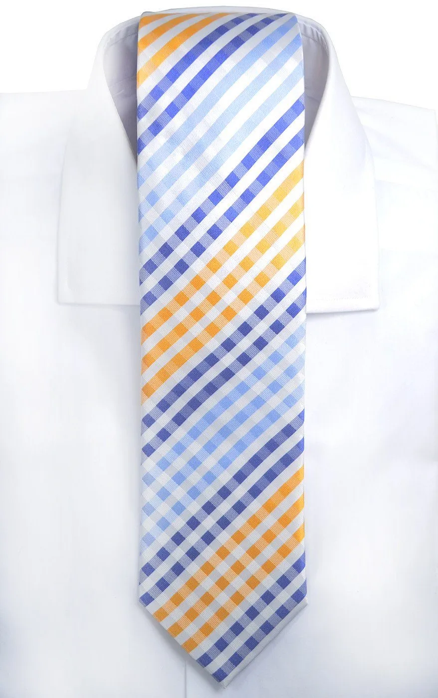 Blue and Orange Silk Tie and Pocket Square