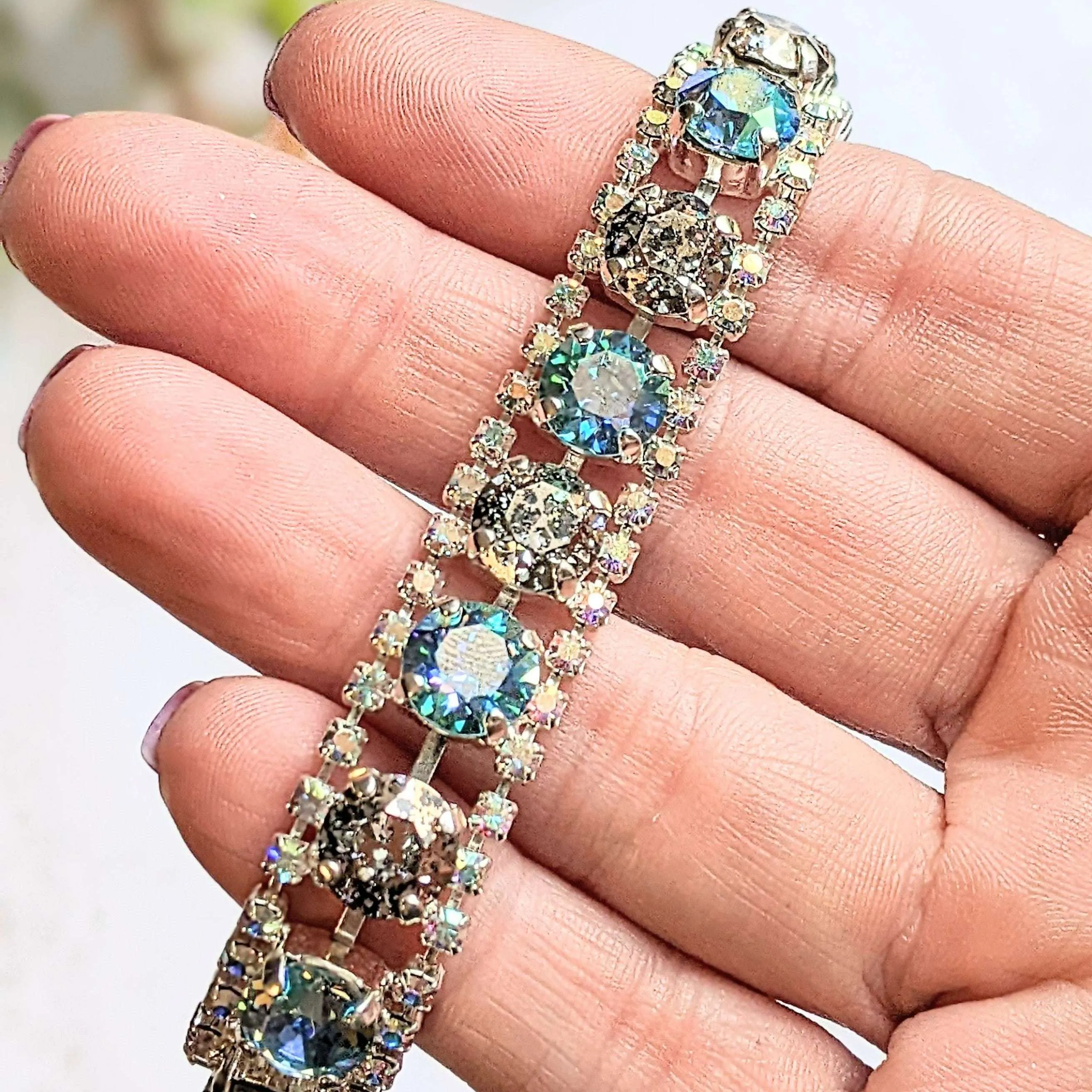 Blue Multi Faceted Crystal Rhinestone Bracelet-Bridal Jewelry-Child Size