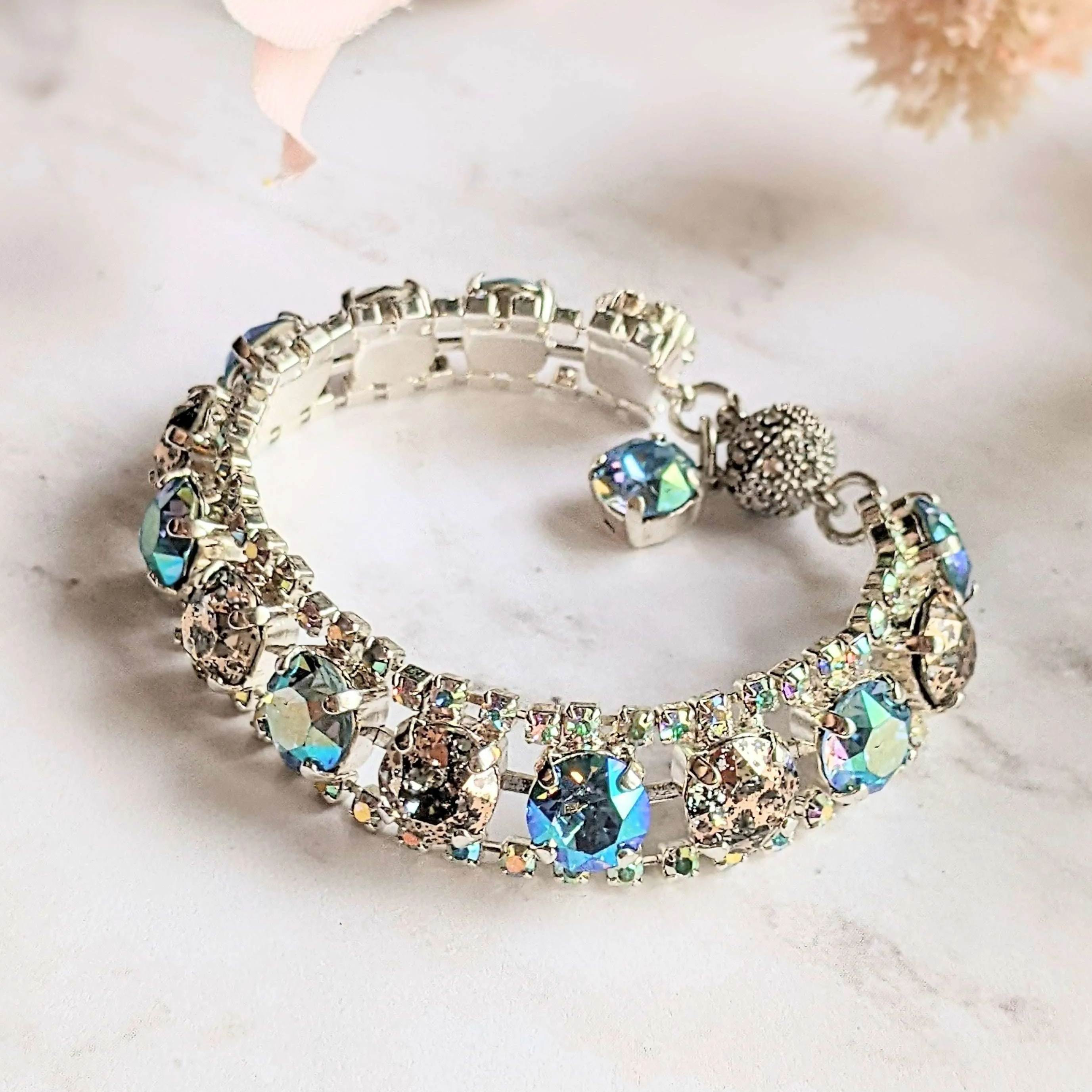 Blue Multi Faceted Crystal Rhinestone Bracelet-Bridal Jewelry-Child Size