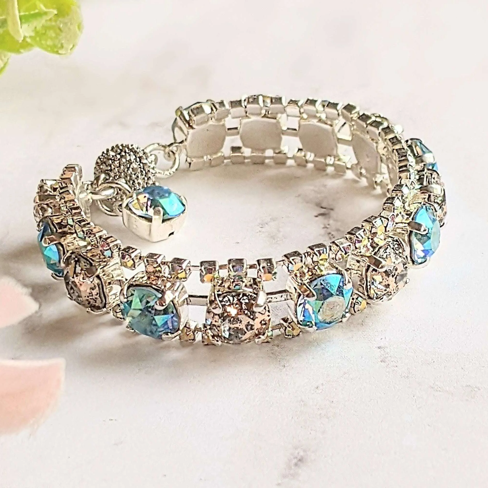 Blue Multi Faceted Crystal Rhinestone Bracelet-Bridal Jewelry-Child Size