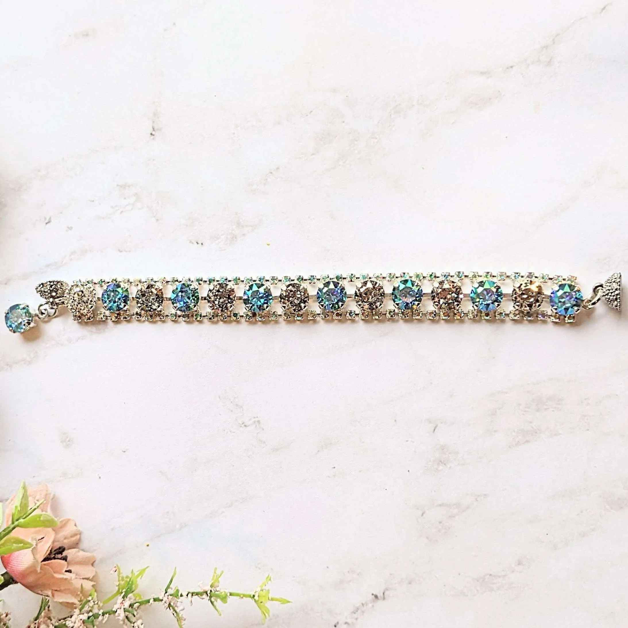 Blue Multi Faceted Crystal Rhinestone Bracelet-Bridal Jewelry-Child Size