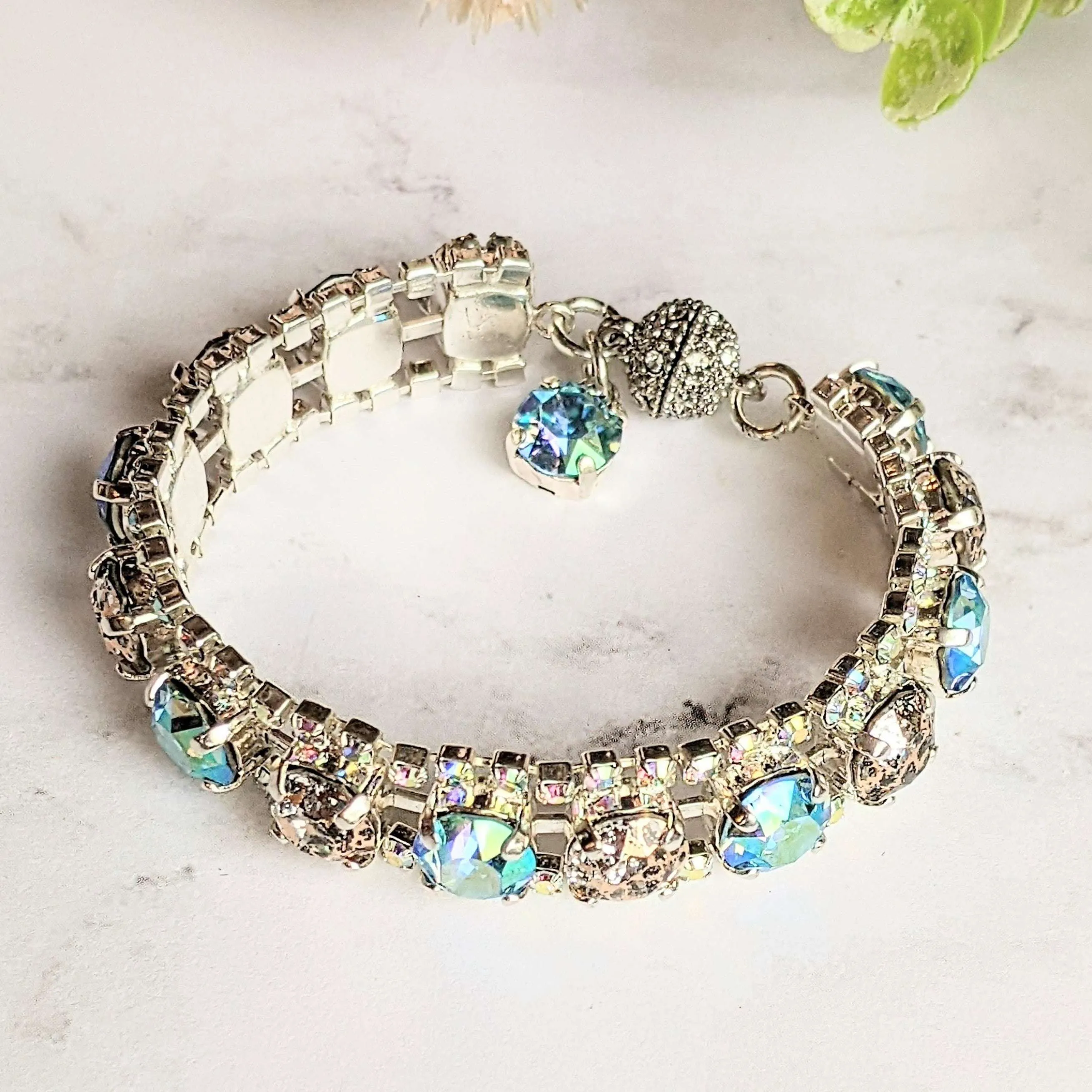 Blue Multi Faceted Crystal Rhinestone Bracelet-Bridal Jewelry-Child Size