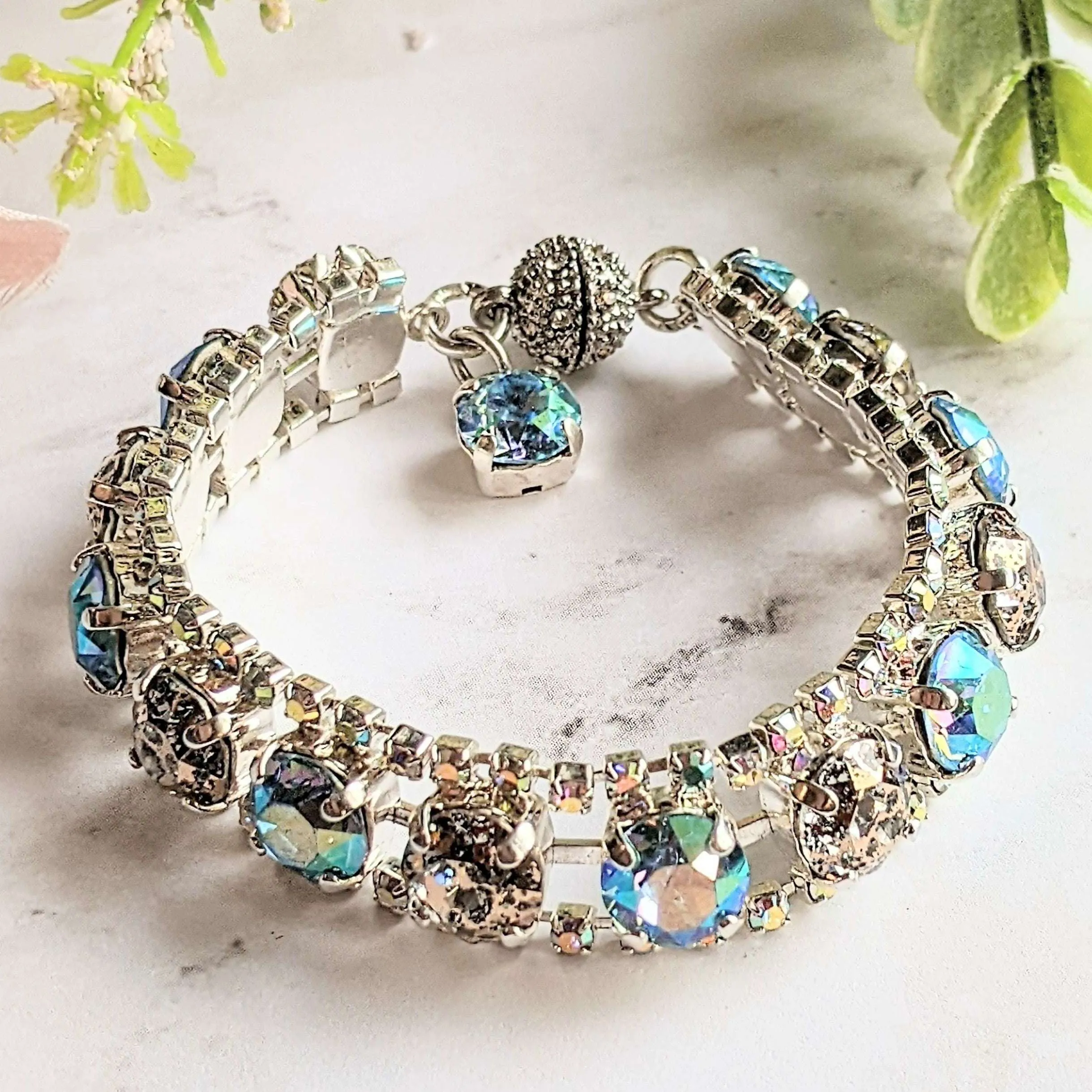 Blue Multi Faceted Crystal Rhinestone Bracelet-Bridal Jewelry-Child Size