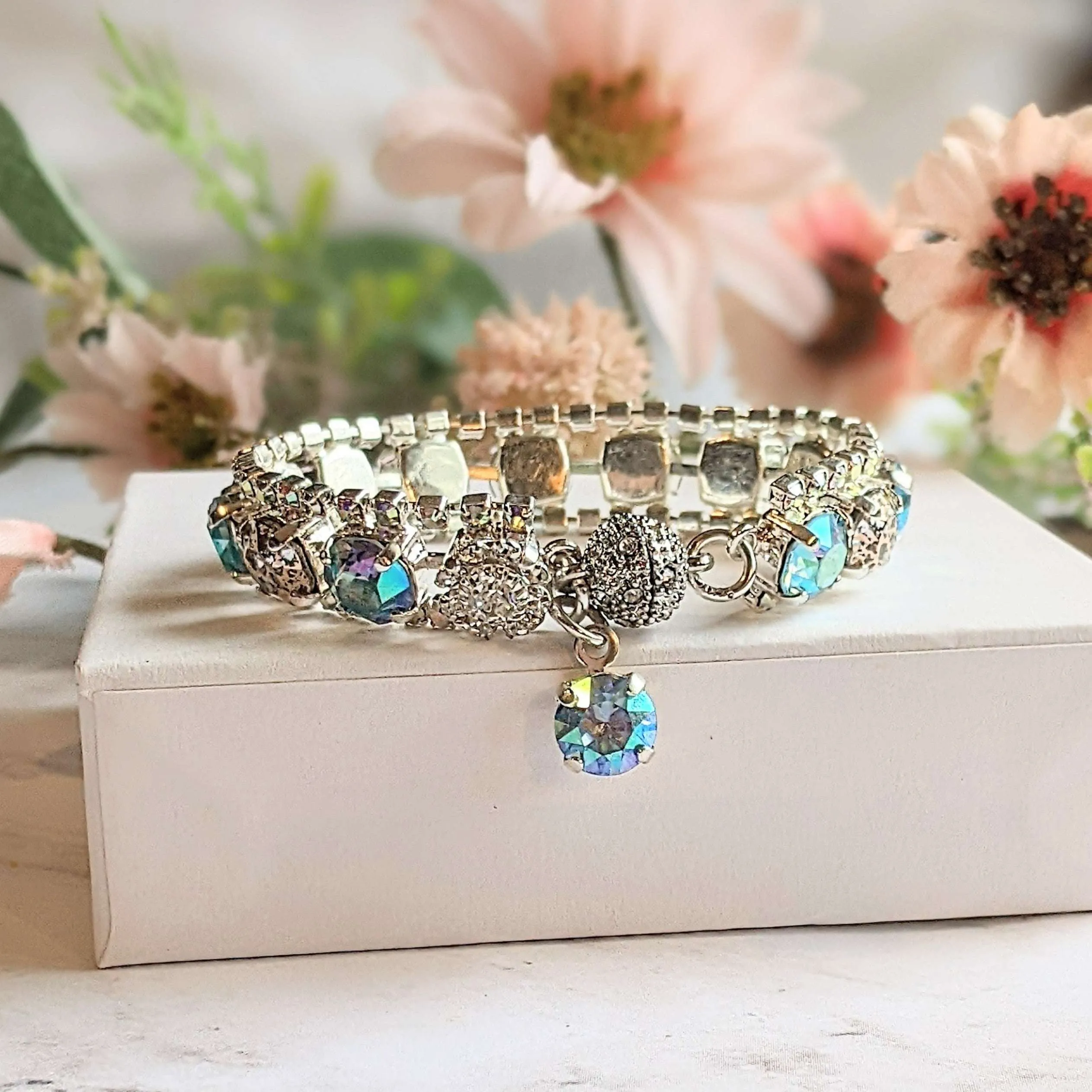 Blue Multi Faceted Crystal Rhinestone Bracelet-Bridal Jewelry-Child Size