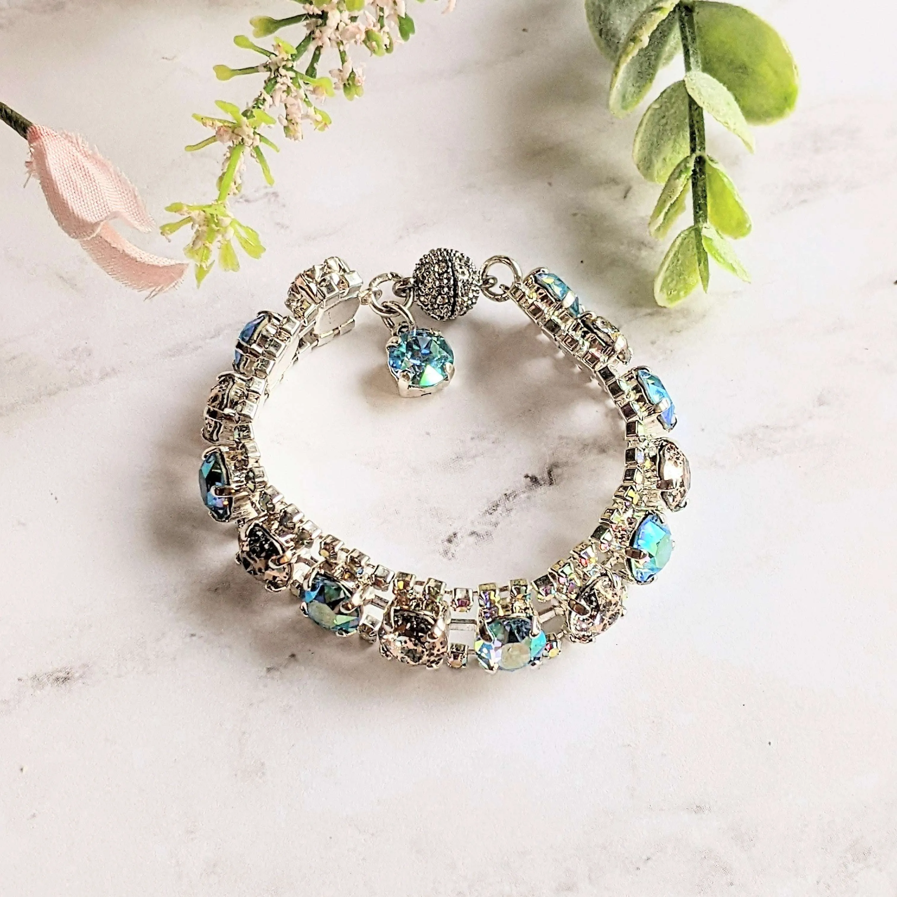 Blue Multi Faceted Crystal Rhinestone Bracelet-Bridal Jewelry-Child Size