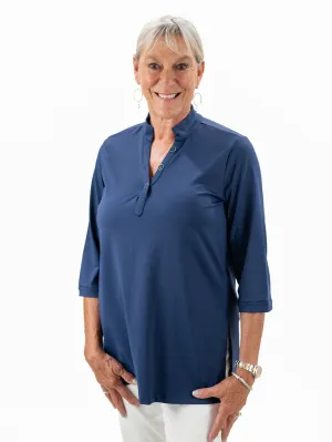 Button V-Neck Tunic Navy by Lulu B