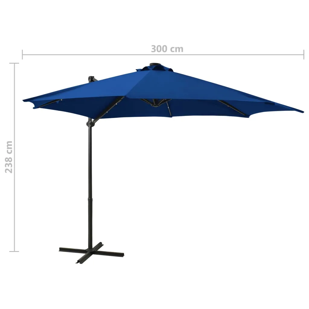 Cantilever Umbrella with Pole and LED Lights Azure Blue 300 cm