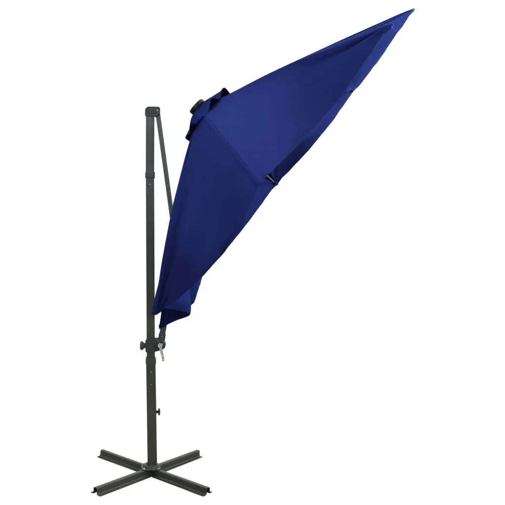 Cantilever Umbrella with Pole and LED Lights Azure Blue 300 cm