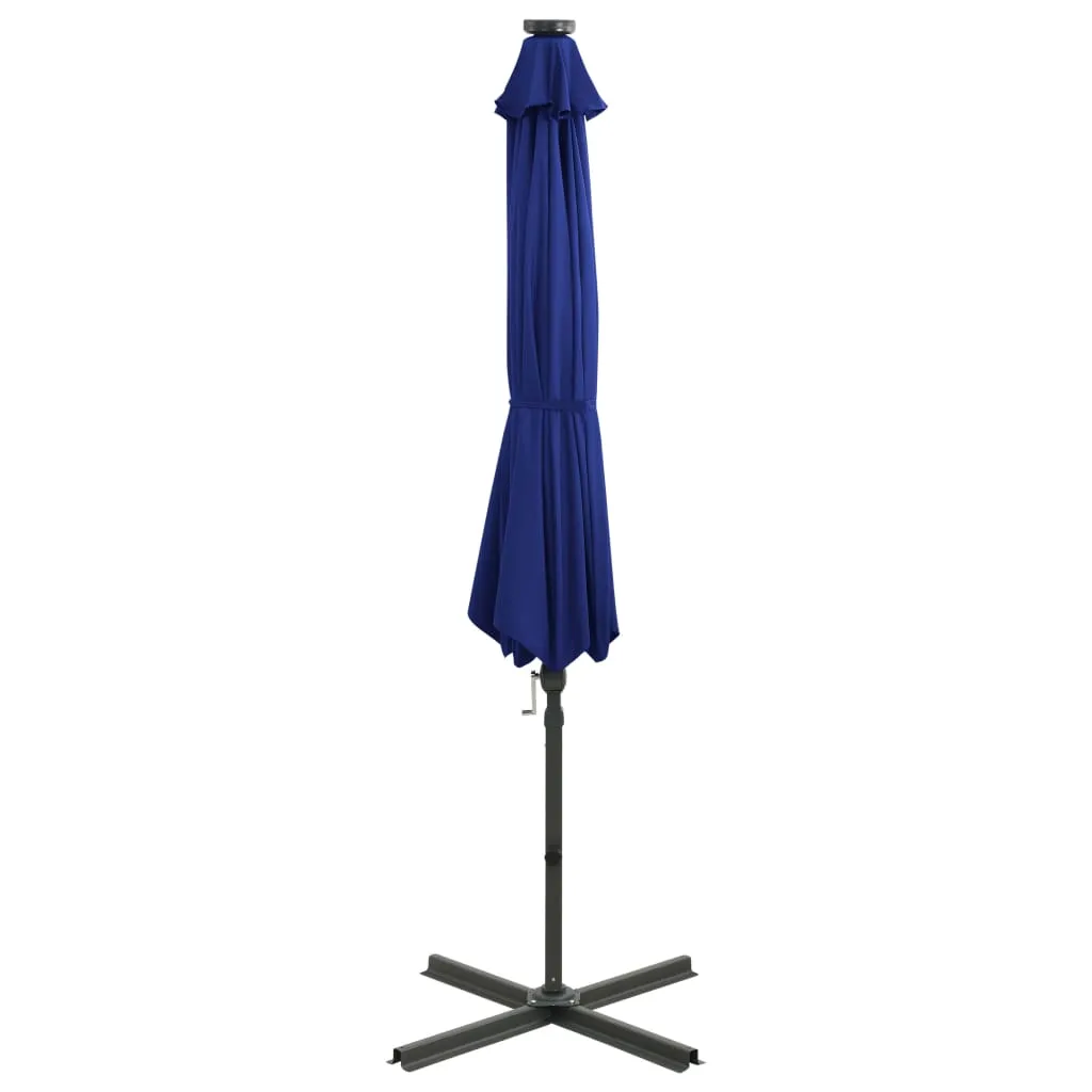 Cantilever Umbrella with Pole and LED Lights Azure Blue 300 cm