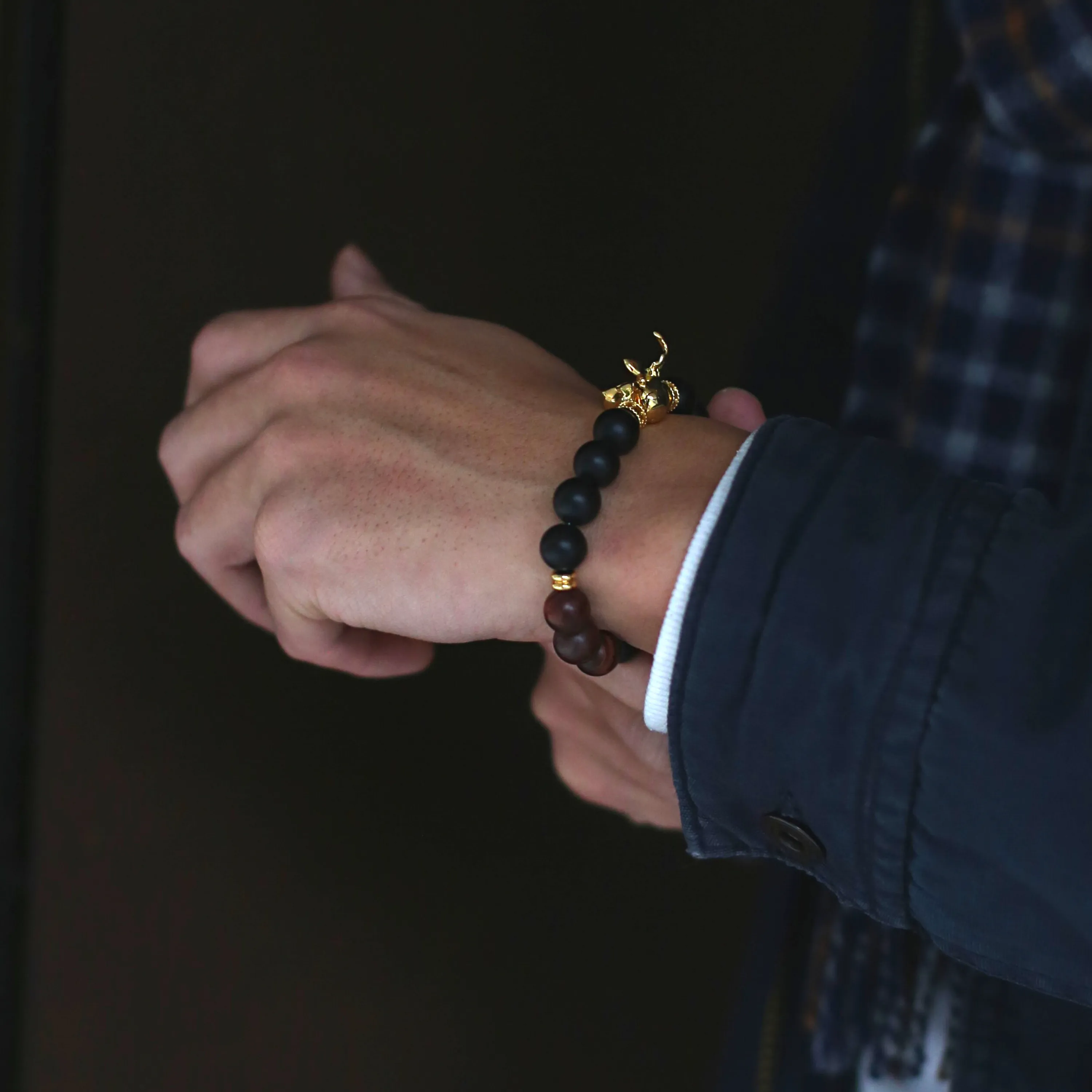 (Chain Only, without charm) Mixed beaded bracelet - Sodalite, Red Tiger Eye, Tiger Eye crystal