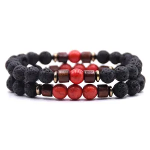 Classy Men Beaded Red Wooden Bracelet Set