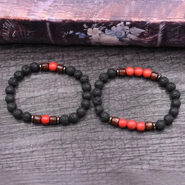 Classy Men Beaded Red Wooden Bracelet Set