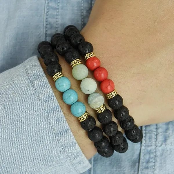 Classy Men Bracelet Lava Stone Red